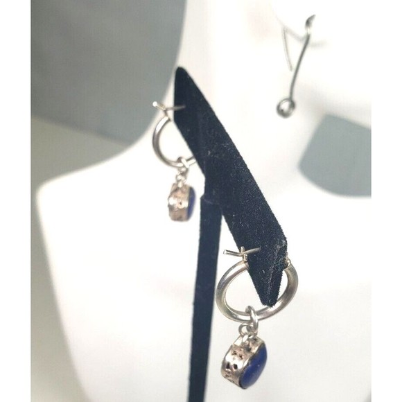 Stirling Silver 925 Lapis Heart Shaped Blue Gemstone Small Hoop Earrings - Picture 11 of 13